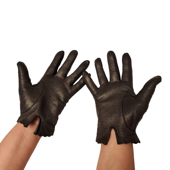 Vintage Van Raalte Dark Gray Leather Table Cut Gloves - Picture 2 of 8